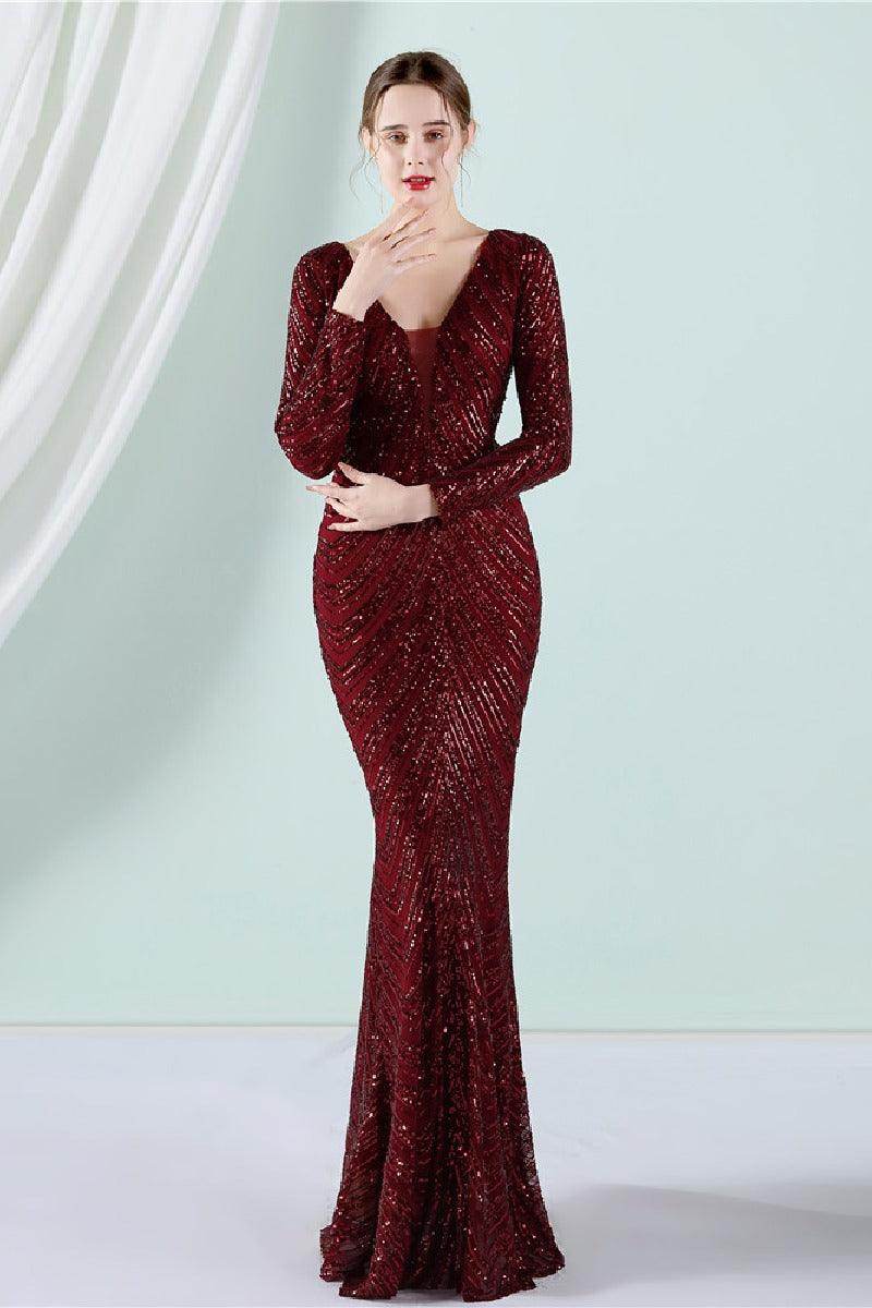 Sheath-column floor length sequined dress 677618007679 - COCOMELODY